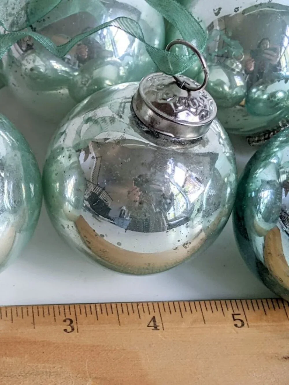Mint & silver Mercury Glass Ball Ornaments-Set of 8